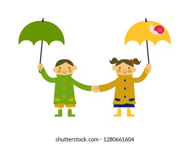 A child wearing a raincoat.
Illustration for the rainy season.Seasonal clip art.
