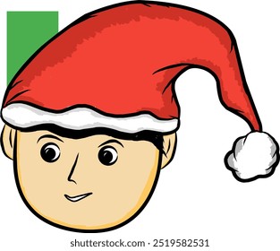 a child wearing a red and white Santa hat, symbolizing Christmas. The design is simple and cartoonish, with bold outlines and flat colors, perfect for festive themes.