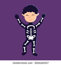 child wearing skeleton costume halloween celebration
