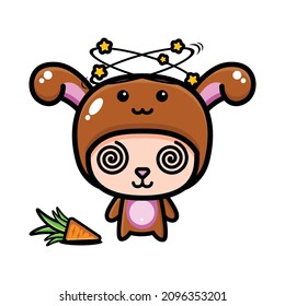 The child wears a cute brown bunny costume