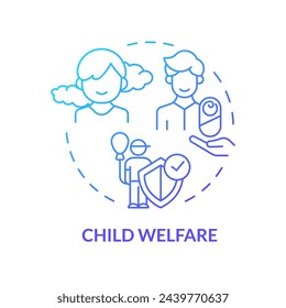 Child welfare blue gradient concept icon. Happy childhood. Kids wellbeing. Protecting children rights. Adoption benefit. Round shape line illustration. Abstract idea. Graphic design. Easy to use