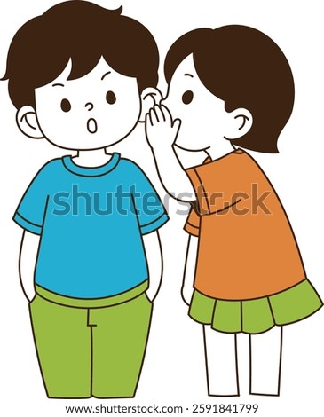 A child is whispering in his ear. minimal line art vector illustration. 