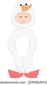 child in white goose pajamas kigurumi, cute baby vector illustration in flat style, character