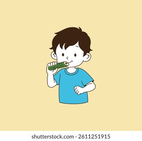 a child who eats cucumbers. Illustration vector with minimal design.	
