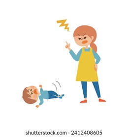 A child who has a tantrum and an angry mother Cute illustration material