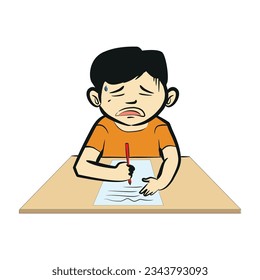 
un niño que tiene dificultades para hacer su trabajo escolar