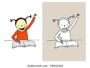A child who raises his hand to announce.
