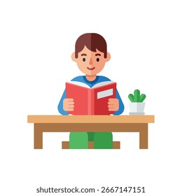 a child who is studying. smart child who is reading a book. flat design of a person who is studying. design 2