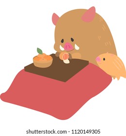 Child of the wild boar in a kotatsu