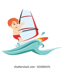 child wind surfer cartoon illustration