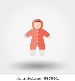 Child in winter Rompers. Icon for web and mobile application. Vector illustration on a white background. Flat design style.