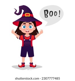 A child in a witch costume wants to scare