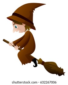 Child witch flying on white