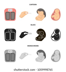 Child in the womb, scales, test. Pregnancy set collection icons in cartoon,black,monochrome style vector symbol stock illustration web.