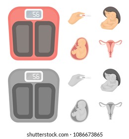 Child in the womb, scales, test. Pregnancy set collection icons in cartoon, monochrome style vector symbol stock illustration web.