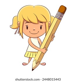 Child writing with a big pencil