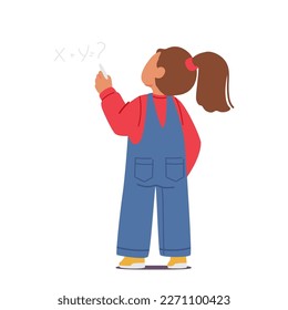 Niña escribiendo ecuaciones matemáticas en pizarra aislada en fondo blanco. Concepto Educativo O Académico Inspirando La Creatividad Y El Aprendizaje En Los Niños. Ilustración del vector de dibujos animados