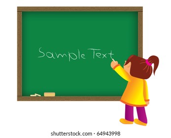 Child writing on chalkboard vector