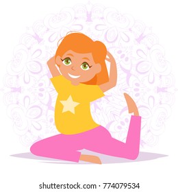 Child yoga. Vector. Cartoon. Isolated art. Flat