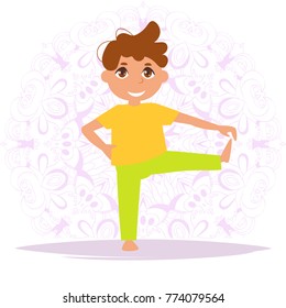 Child yoga. Vector. Cartoon. Isolated art. Flat