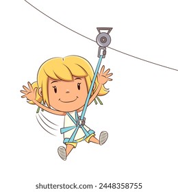 Child ziplining tour, girl zip line