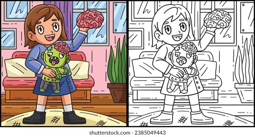 Child with a Zombie Stuffed Toy Illustration