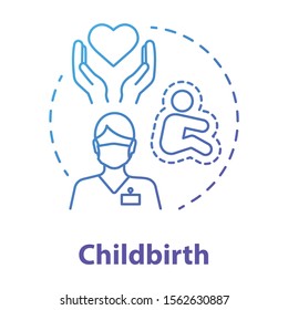 Childbirth blue gradient concept icon. Obstetrician idea thin line illustration. Pregnancy, motherhood, doctor. Birthing care, healthcare. Maternity hospital. Vector isolated outline drawing