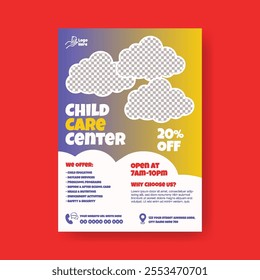 Childcare center and babysitter print flyer or poster template, Nanny occupation, Childcare assistance, Baby Care flyer, poster, leaflet, brochure cover template design