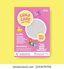 Childcare center and babysitter print flyer or poster template, Nanny occupation, Childcare assistance, Baby Care flyer, poster, leaflet, brochure cover template design