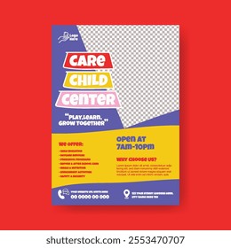 Childcare center and babysitter print flyer or poster template, Nanny occupation, Childcare assistance, Baby Care flyer, poster, leaflet, brochure cover template design