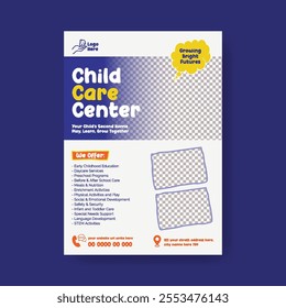 Childcare center, daycare center, babysitter services, preschool, kindergarten, nursery, kids school print flyer or poster template design, 
suitable for Nanny Services leaflet brochure cover design