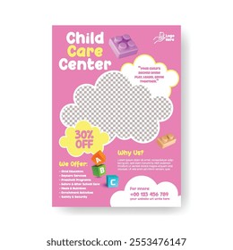 Childcare center, daycare center, babysitter services, preschool, kindergarten, nursery, kids school print flyer or poster template design, 
suitable for Nanny Services leaflet brochure cover design