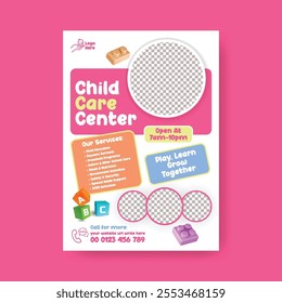 Childcare center and daycare editable print flyer or poster template,
Babysitter or Nanny Services vertical flyer, poster, leaflet, brochure cover design 