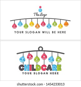 Childcare design logo with hanging bells colorful and bubble suitable for children caregivers parents playgroups learning baby shop toy store