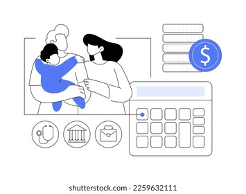 Childcare expenses abstract concept vector illustration. Child care tax credit, family budget, childcare money, daycare expenses, calculation and deduction, financial plan abstract metaphor.