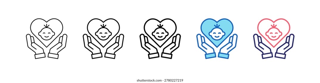 Childcare Icon In 5 Different Styles Set Collection.