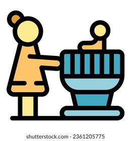 Childcare icon outline vector. Babysitter service. Kid nanny color flat
