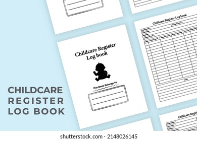 Childcare register log book interior. Child information and medical record tracker template. Interior of a journal. Childcare information and vaccine record notebook interior.