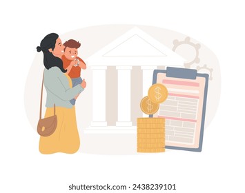 Childcare subsidy isolated concept vector illustration. Child care financial help, daycare subsidy application, rebate program, subsidized preschool, family payment assistance vector concept.