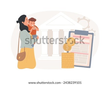 Childcare subsidy isolated concept vector illustration. Child care financial help, daycare subsidy application, rebate program, subsidized preschool, family payment assistance vector concept.