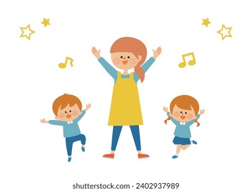 Childcare workers and kindergarten children illustration material