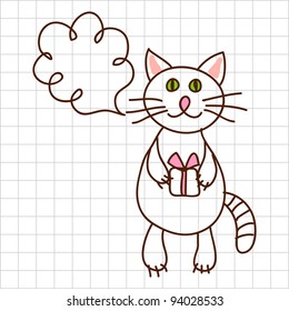 Childe drawing greeting card with cute cat
