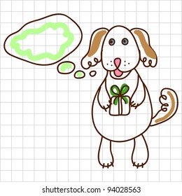 Childe drawing greeting card with cute dog