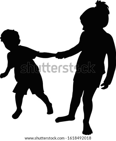 childen playing together, silhouete vector