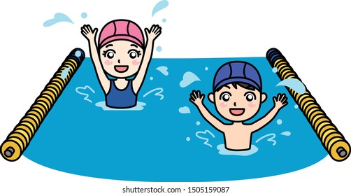 Childen are swimming in the pool