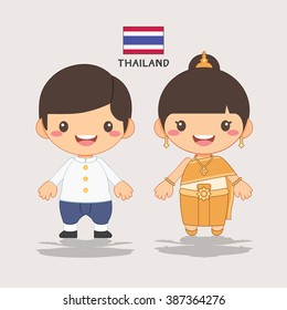 childen with thai costume, vector illustration