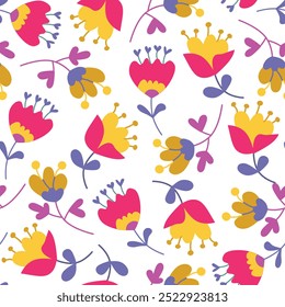 Childens floral pattern. Cute pattern in doodle style with colorful flowers