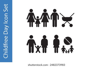 Childfree Day Icons Set with editable vector