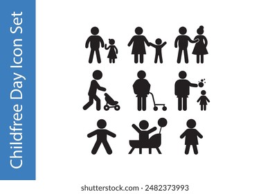 Childfree Day Icons Set with editable vector