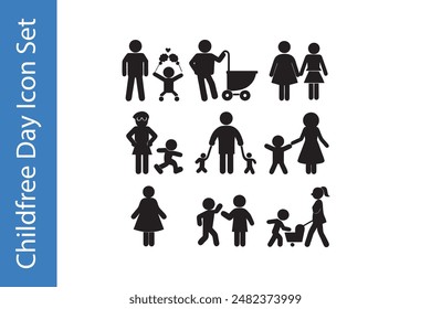 Childfree Day Icons Set with editable vector